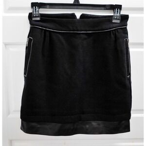 Anna Molinari Italy Black Wool Leather Mini Skirt sz S